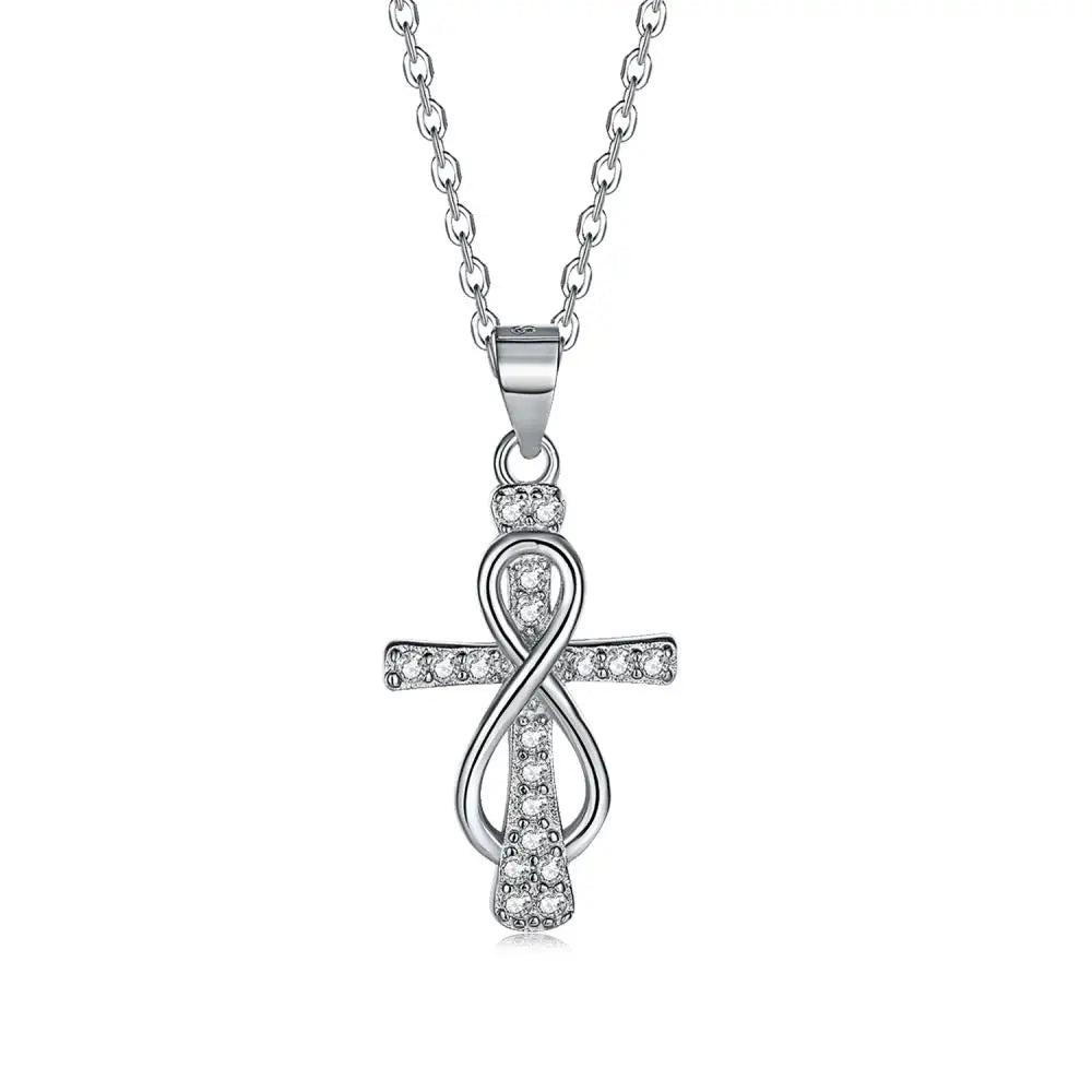 Simply Designed 18K Gold Plated Cross Pendant Cz Necklace 925 Sterling Silver Jewelry Women Cross Necklaces