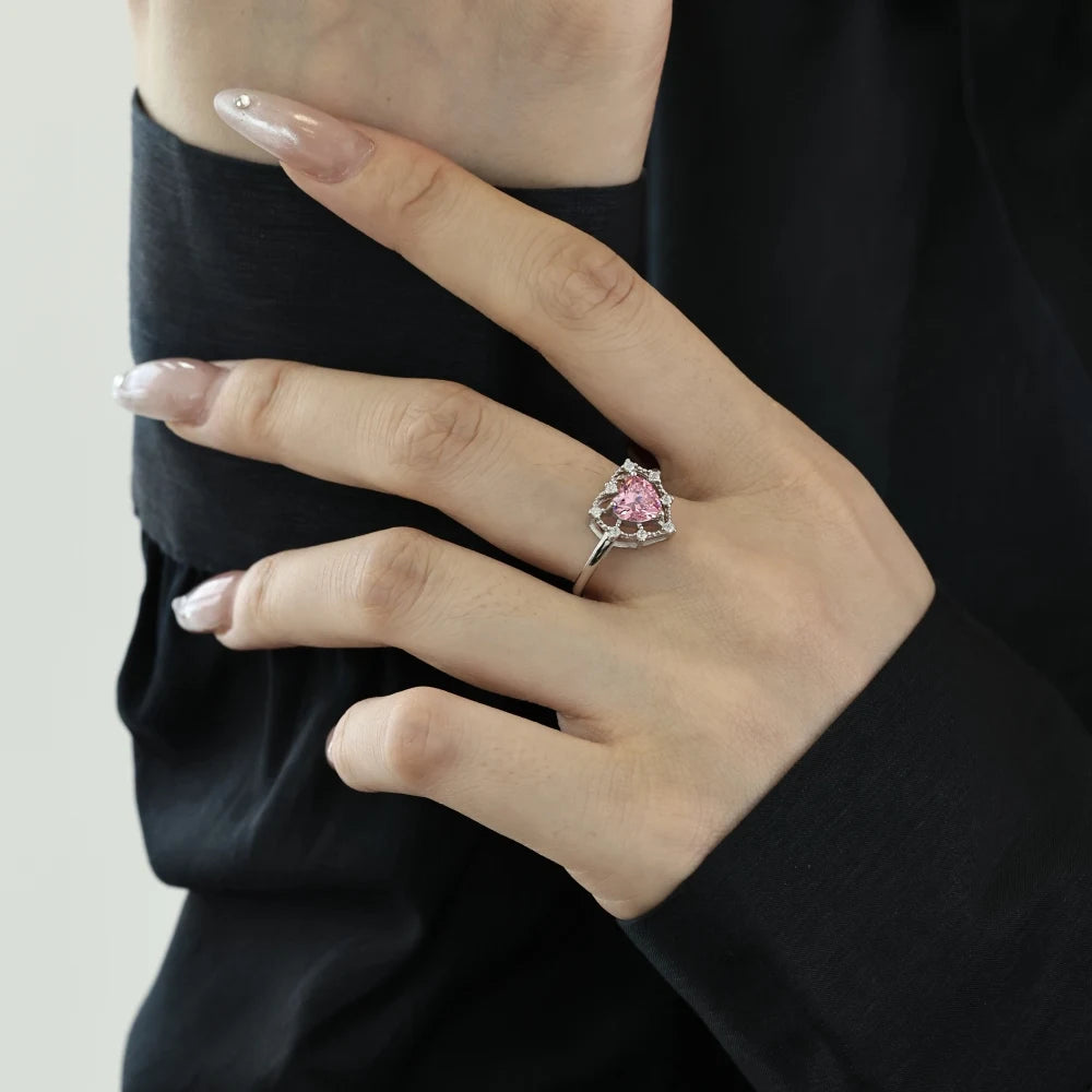 Classic Design Fine Jewelry Women S925 Silver Tarnish Free Rhodium Plated Hollow Out Heart Shape 5A Zirconia Engage Rings