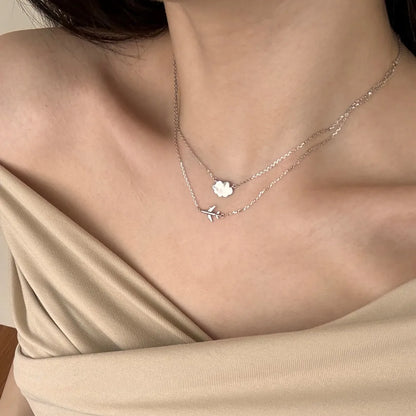 Hot Sale Creative Airplane Cloud Chain Pendant 18K Gold Plated Double Layered Necklace Exquisite S925 Silver Necklaces for Women
