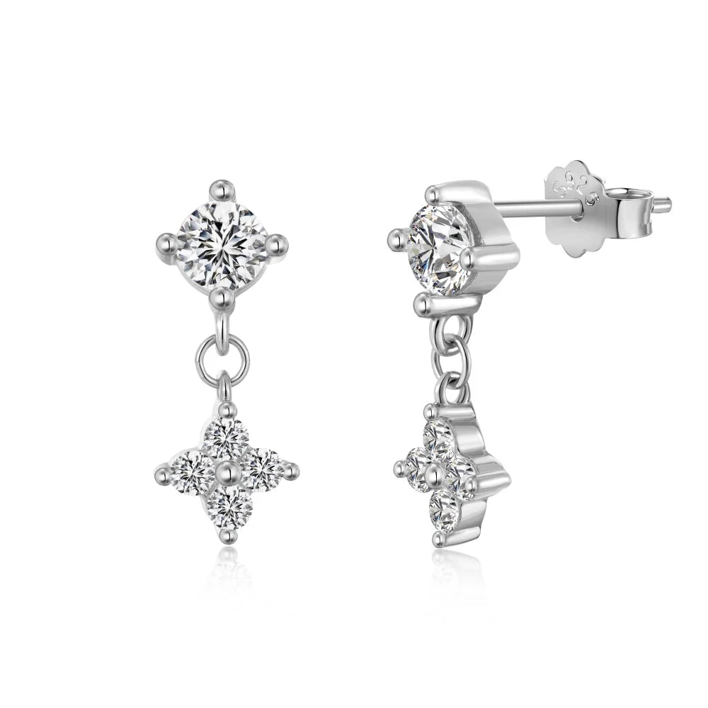 KAKODIY Glamour Charm Womens Rhodium 18K Gold Plated 925 Sterling Silver 5A Zirconium Oxide Four Leaf Clover Stud Earrings