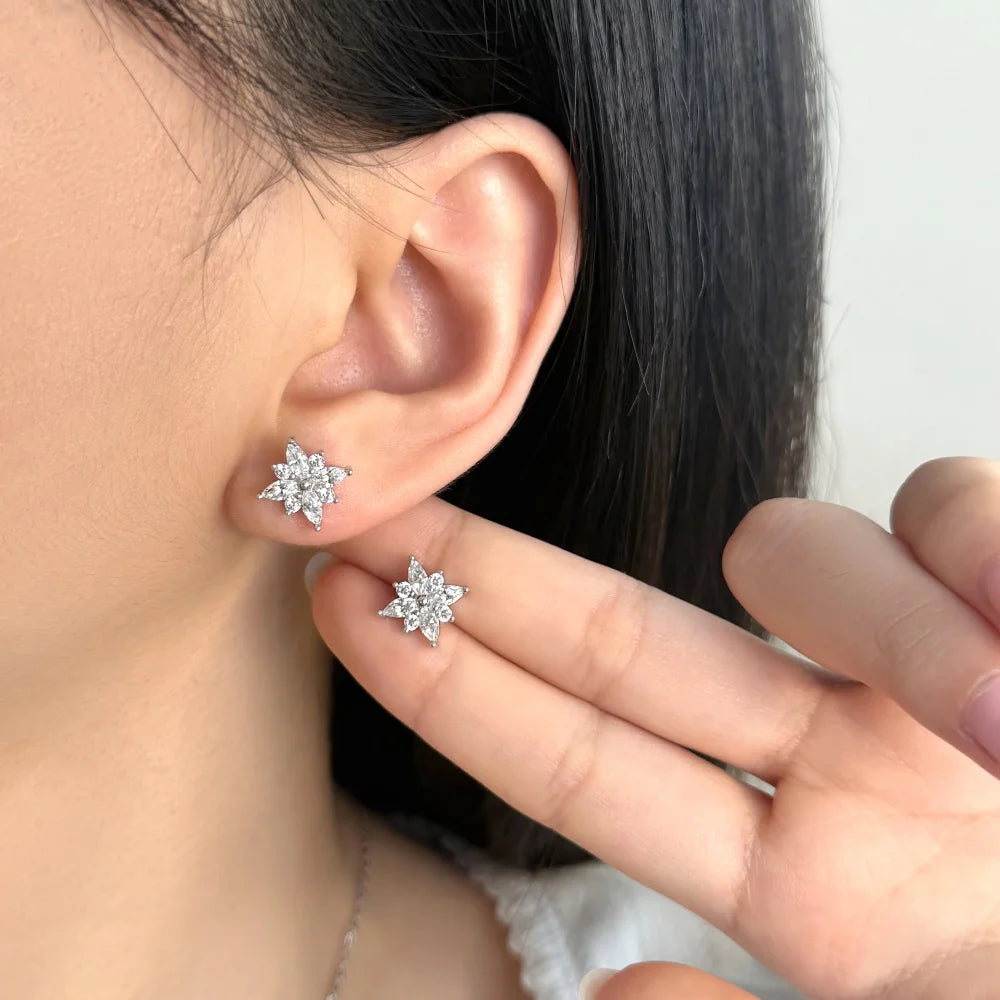 KAKODIY Fashion Fine Rhodium Plated 925 Sterling Silver Unchanged 5A Cubic Zirconia Snowflake Shaped Earrings for Women - product image 5