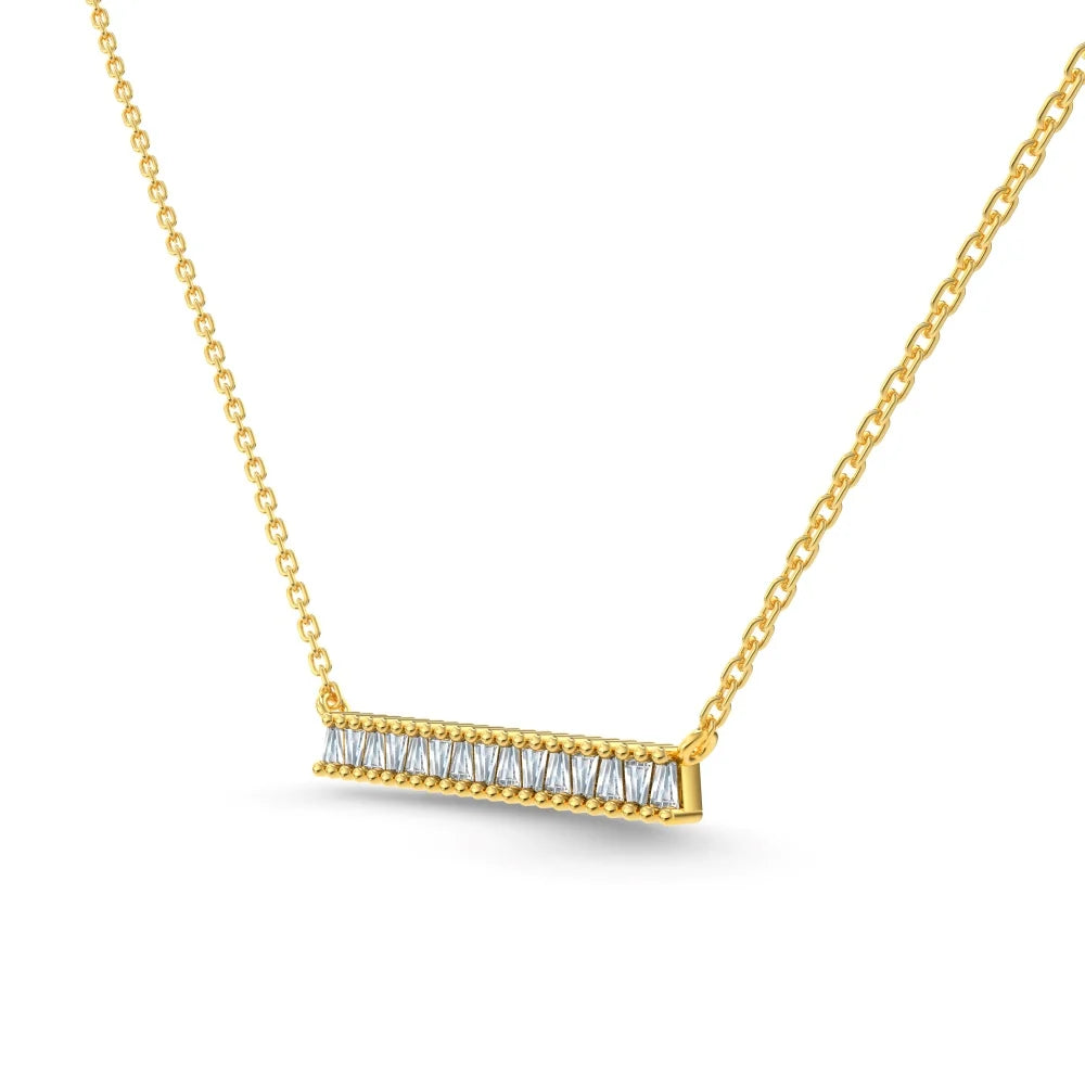 New Design 925 Silver Fine Jewelry 18K Gold Plated Rectangle Necklace Bling Cz Elegant Long Bar Pendant Necklaces for Women
