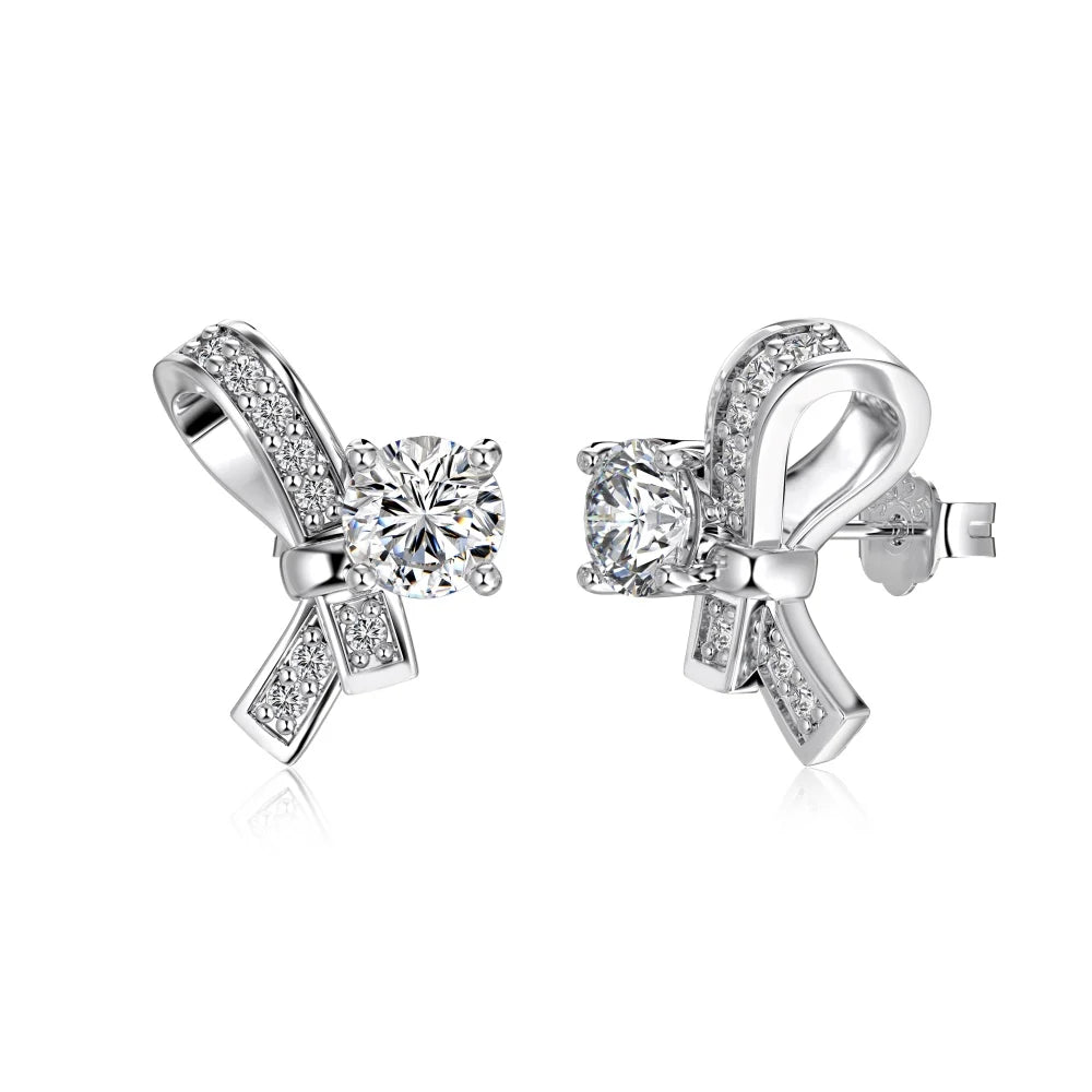 KAKODIY new elegant design boutique jewelry rhodium-plated 925 Sterling Silver 5A cubic zirconia bow earrings daily wear