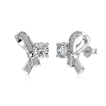 KAKODIY new elegant design boutique jewelry rhodium-plated 925 Sterling Silver 5A cubic zirconia bow earrings daily wear