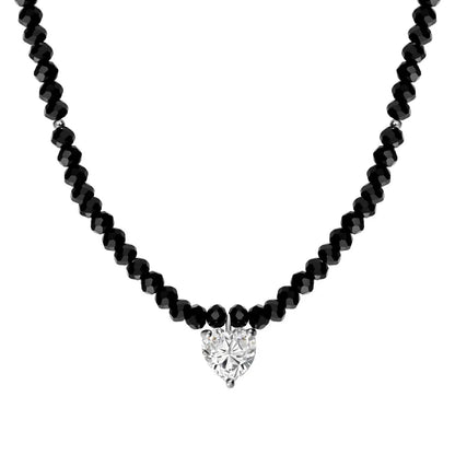 Bohemian Factory Price S925 Sterling Silver Pendants for Women Heart Necklace Zircon Crystal Necklaces Black Bead Jewelry