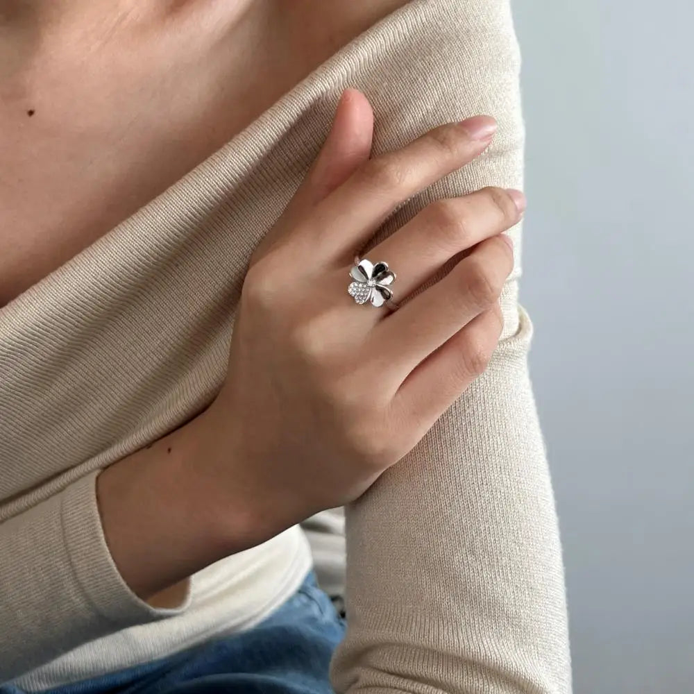 925 Silver Clover Bridal Engagement Ring DY121267 product image 2