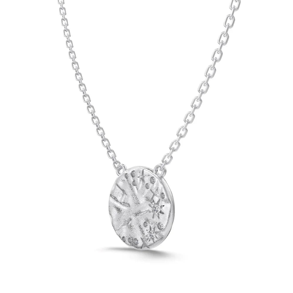 Captivating Design Jewelry 925 Sterling Silver AAAAA Grade Zirconia Frosted Surface Circle Disc Pendant Necklace