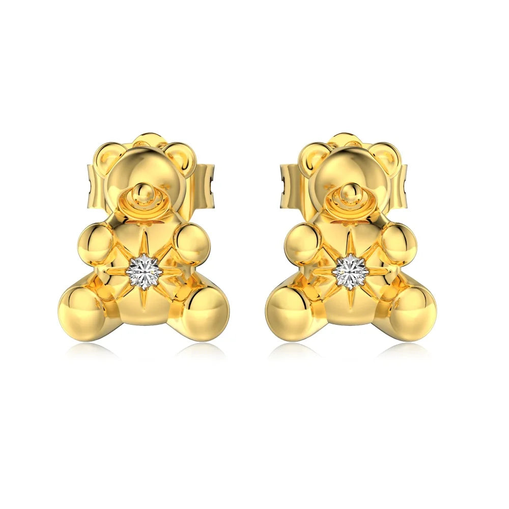 KAKODIY Cute Style Pearl 18K Gold Plated Teddy 925 Sterling Silver Earrings Zircon Cube Zircon Bear Stud Women's Earrings
