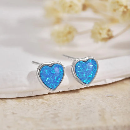 KAKODIY 925 Sterling Silver Blue Pink Square Zircon Jewelry Gift Custom Colored Heart Opal Earrings Women - product image 4