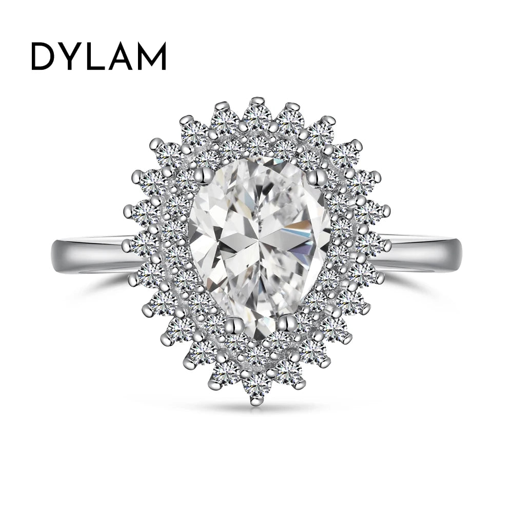 Jewelry Classic Design 925 Sterling Silver Rhodium Plated Sparkling Waterdrop Shape 5A Cubic Zirconia Women Rings