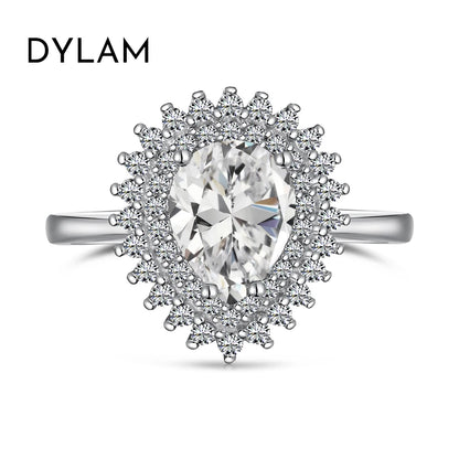 Jewelry Classic Design 925 Sterling Silver Rhodium Plated Sparkling Waterdrop Shape 5A Cubic Zirconia Women Rings