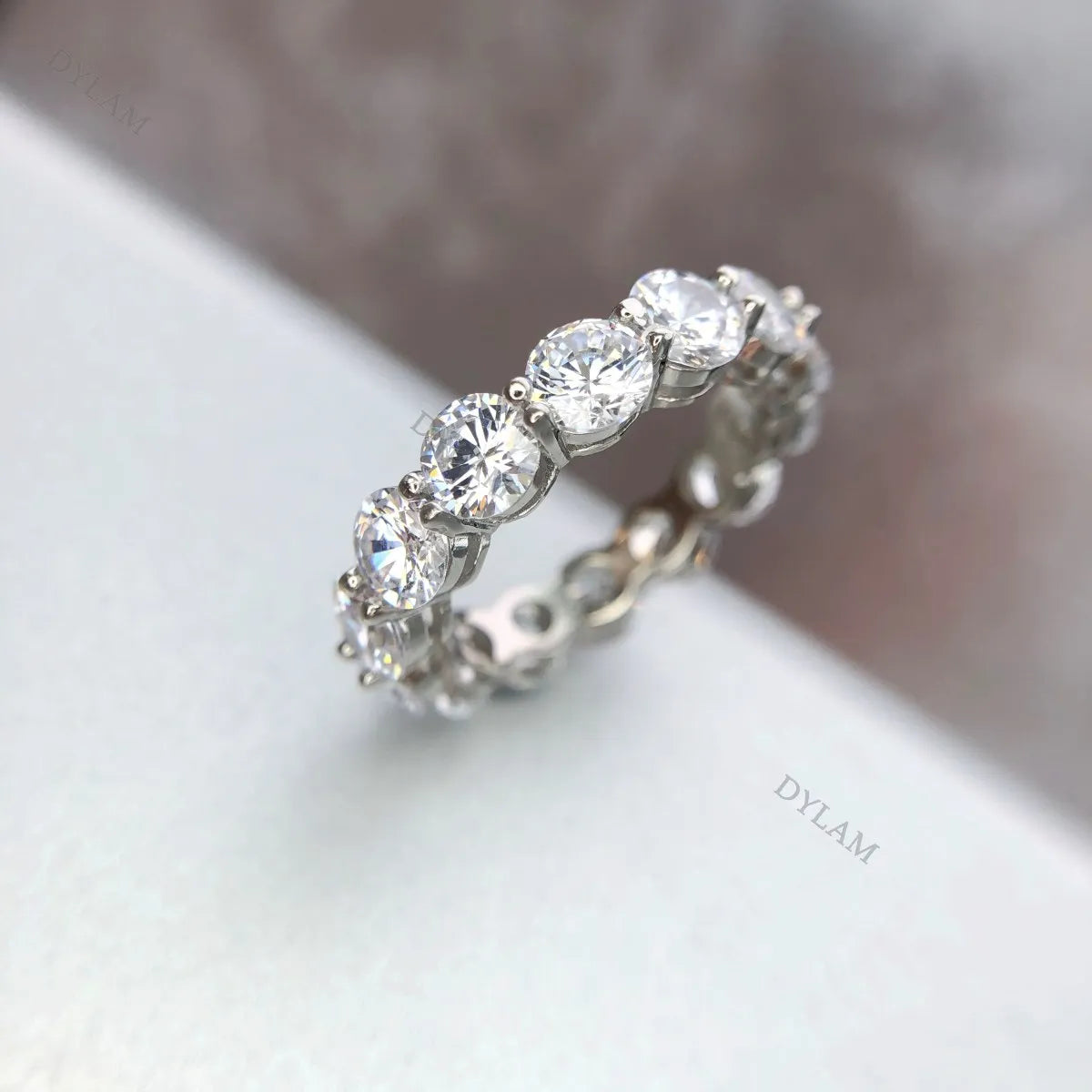 Classic Design Jewelry Women Rhodium Plated 925 Sterling Silver Eternity Band 5A Cubic Zirconia Wedding Promise Ring