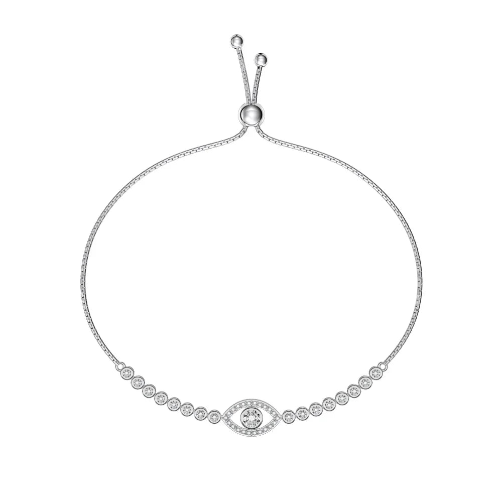 Custom Fine Jewelry Blue Zirconia Diamond Bracelet 925 Sterling Silver Devil Eye Tennis Chain Adjustable Bracelets Women