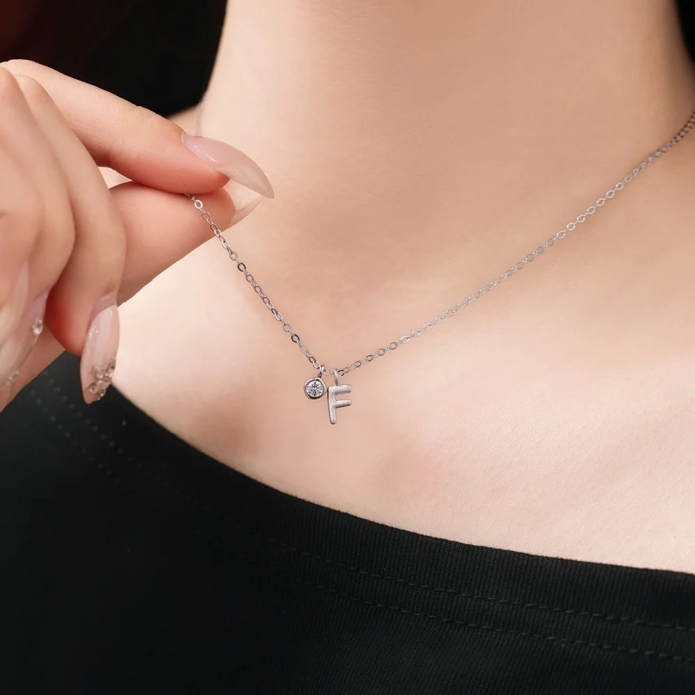 925 Sterling Silver F Initial 5A CZ Necklace product image 4