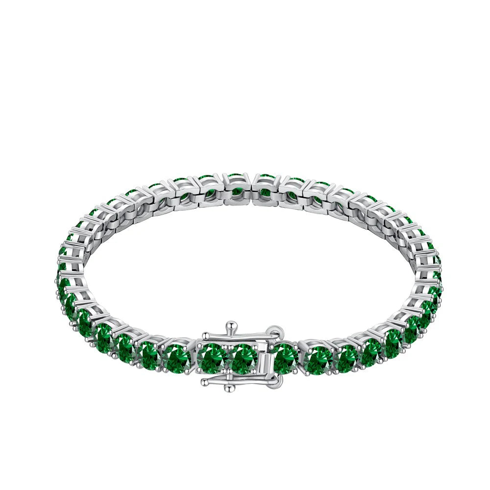 No Moq  Fine Jewelry S925 Sterling Silver Rhodium Plated  Round Cut 4mm 5A Cubic Zirconia Tennis Bracelets Bangles