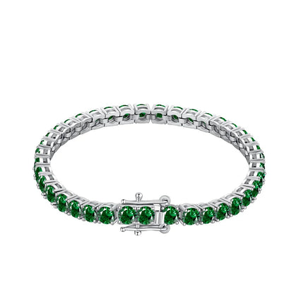 No Moq  Fine Jewelry S925 Sterling Silver Rhodium Plated  Round Cut 4mm 5A Cubic Zirconia Tennis Bracelets Bangles