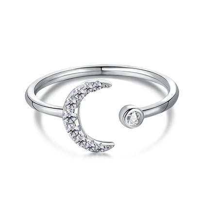 Jewelry Acoessories Luxury Delicate Trendy 5A CZ Stone Open Adjustable S925 Sterling Silver Women Moon Rings