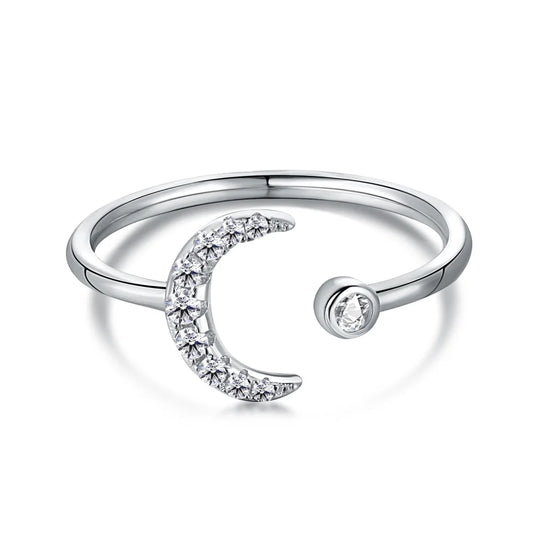 Jewelry Acoessories Luxury Delicate Trendy 5A CZ Stone Open Adjustable S925 Sterling Silver Women Moon Rings