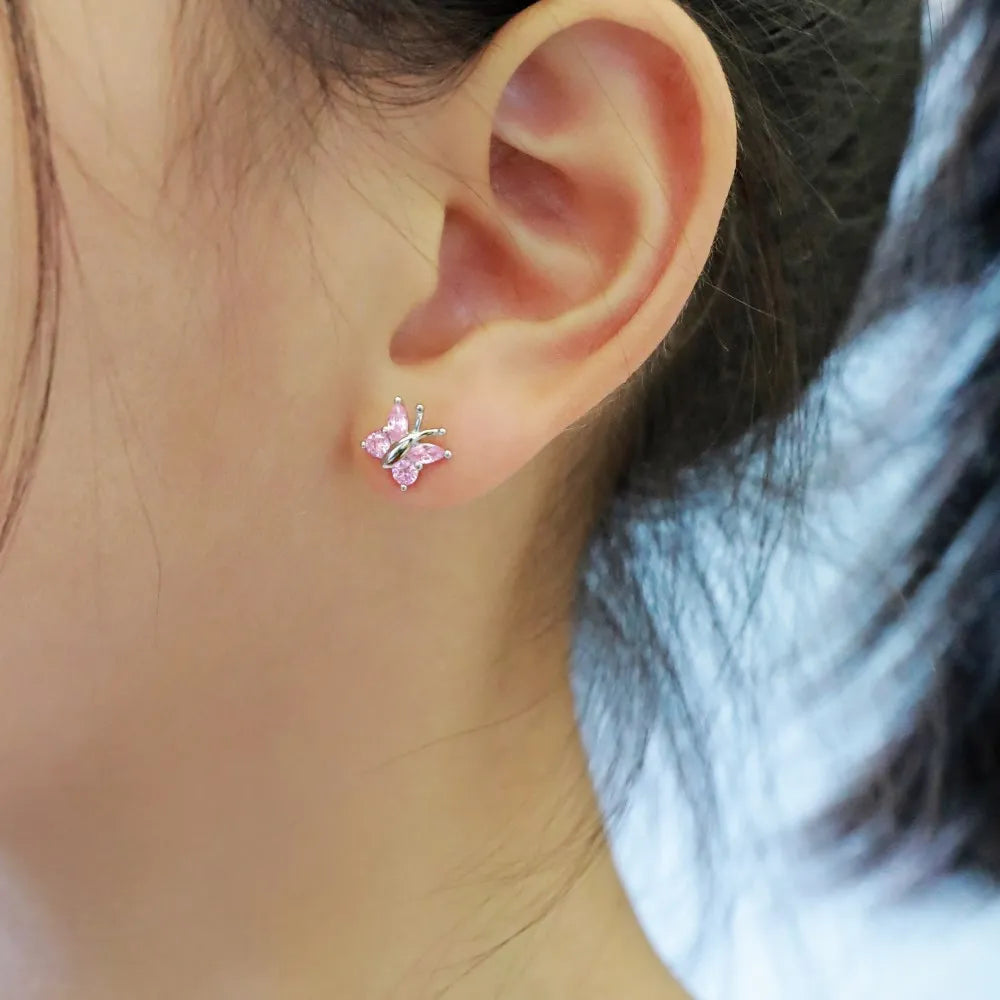 KAKODIY Custom Hypoallergenic Nickel Free 925 Sterling Silver Children's Oval 5A Straight Pull Cube Zirconia Butterfly Stud Accessories - product image 2