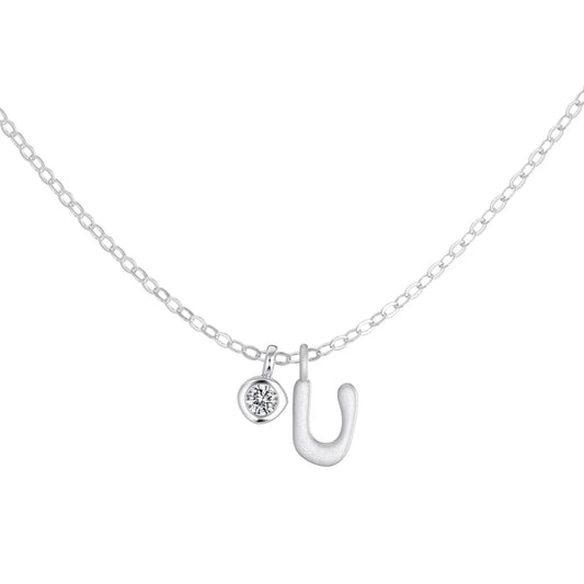 925 Sterling Silver U Initial CZ Necklace by KAKODIY