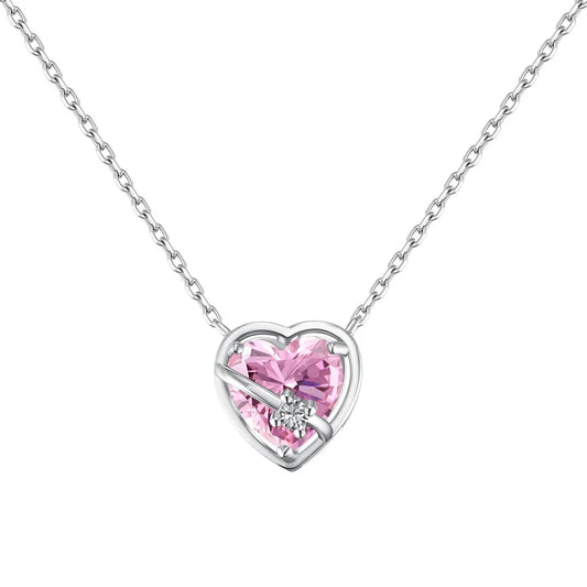 Cz Cubic Zirconia Chain Link Necklace Shiny S925 Silver Pendant Pink Heart Shape Necklaces for Women Party Jewelry Gift