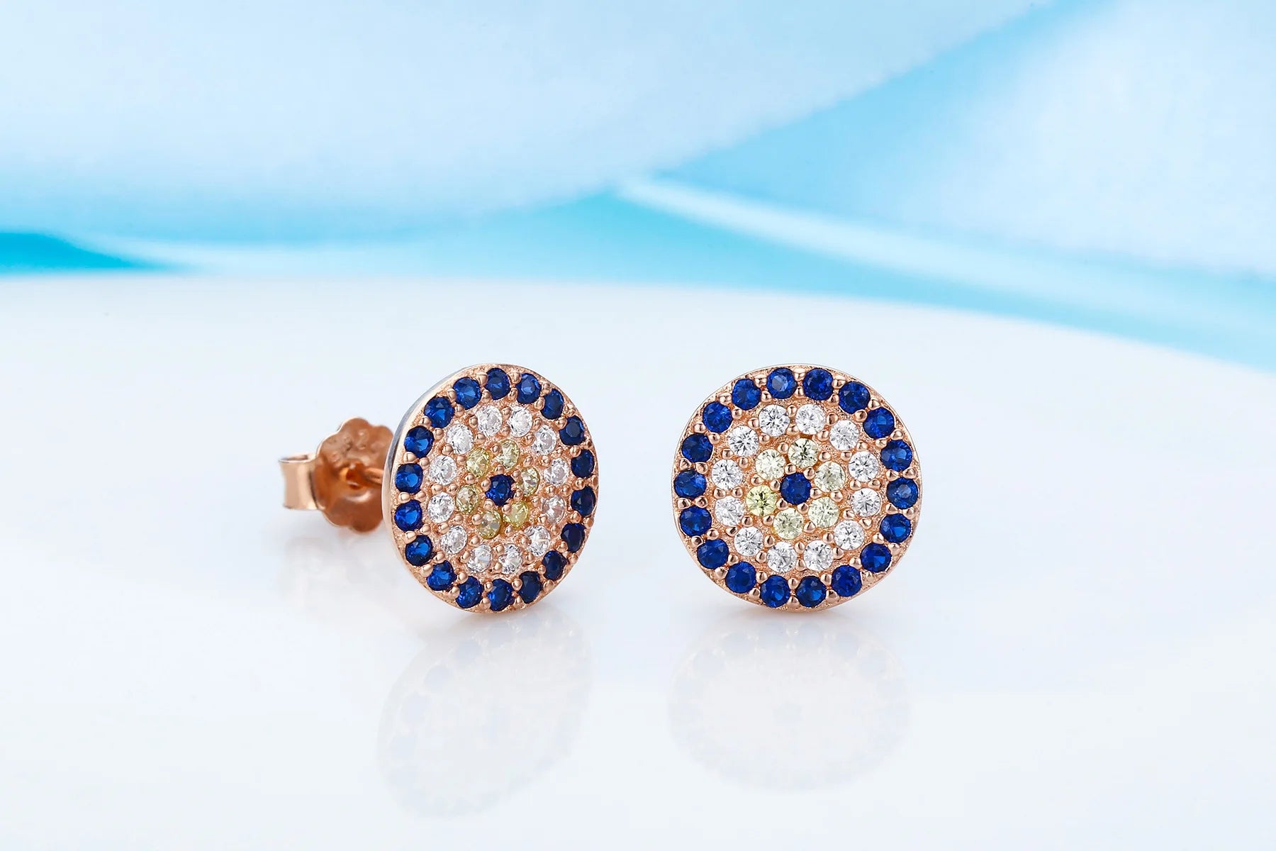 KAKODIY Eye Jewelry Earrings Silver 925 Sterling Silver Stud Earrings Zircon 18K Gold Plated Blue Small Turkish Eye Earrings - product image 5