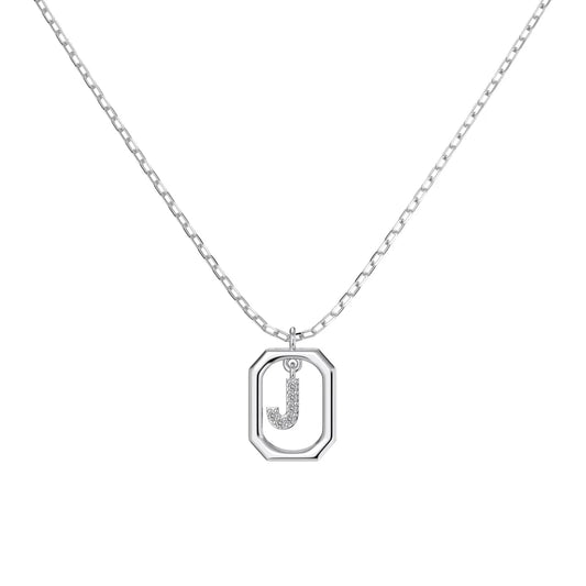 925 Sterling Silver J Initial 5A CZ Necklace by KAKODIY