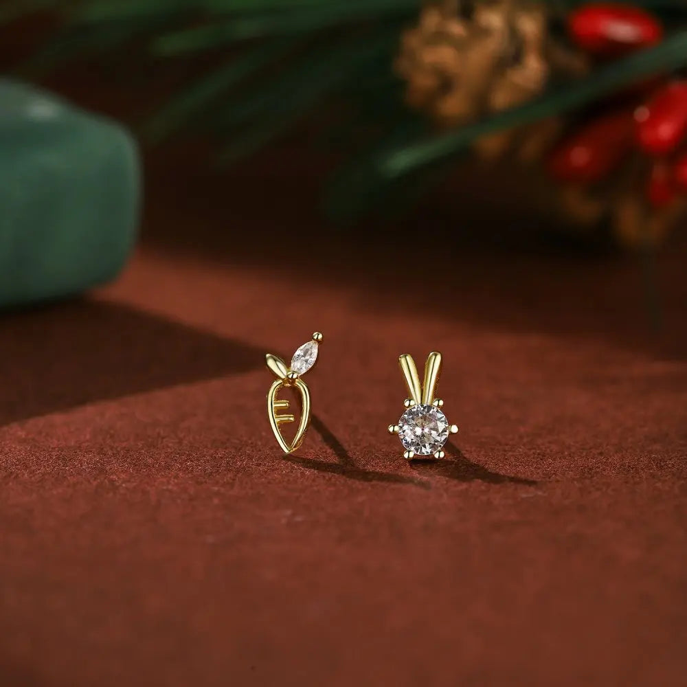 KAKODIY 18K Gold Plated Bunny Carrot 925 Sterling Silver Easter Earrings Cubic Zircon Stud Earrings Accessories Women - product image 3