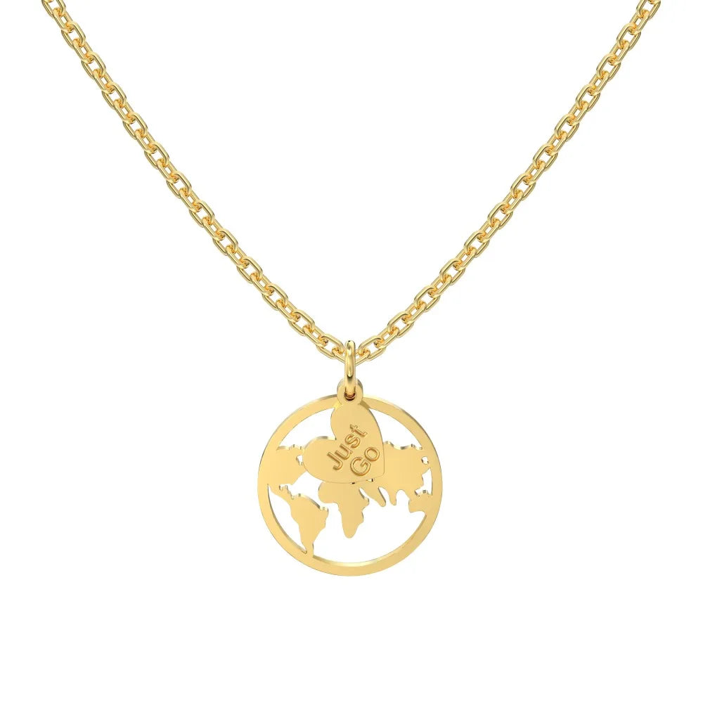Non Tarnish S925 Sterling Silver Travel Globe World Map Pendant Necklace Round 18K Gold Plated Hollow Out Necklaces Women