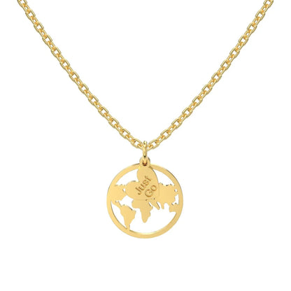 Non Tarnish S925 Sterling Silver Travel Globe World Map Pendant Necklace Round 18K Gold Plated Hollow Out Necklaces Women