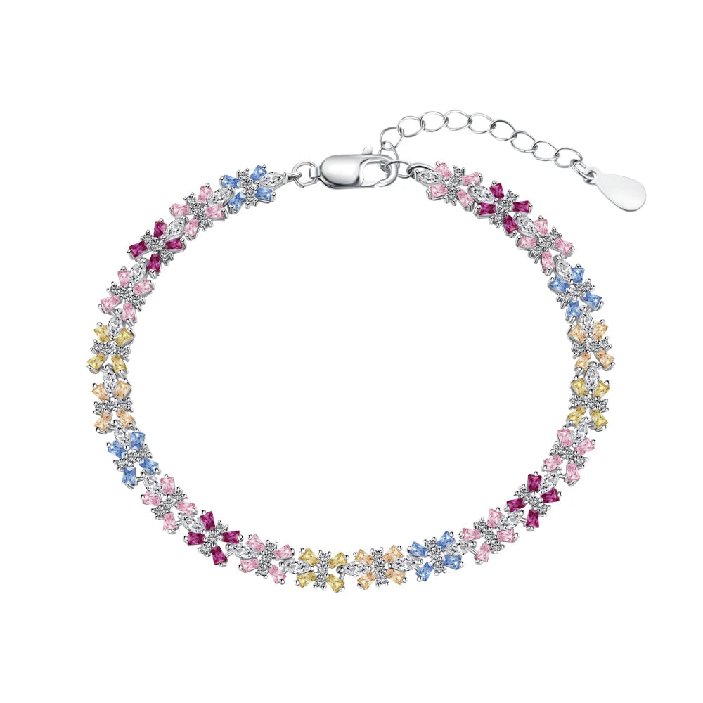 Wholesale Jewelry 18K Gold Plated S925 Sterling Silver Rainbow Bracelet Colorful Baguette  Tennis Bracelets Women
