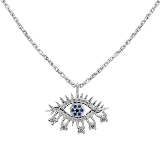 Trendy S925 Sterling Silver Chain Jewelry Necklace Cz Cubic Zircon Pendants Blue Devil Eye Pendant Necklaces for Women