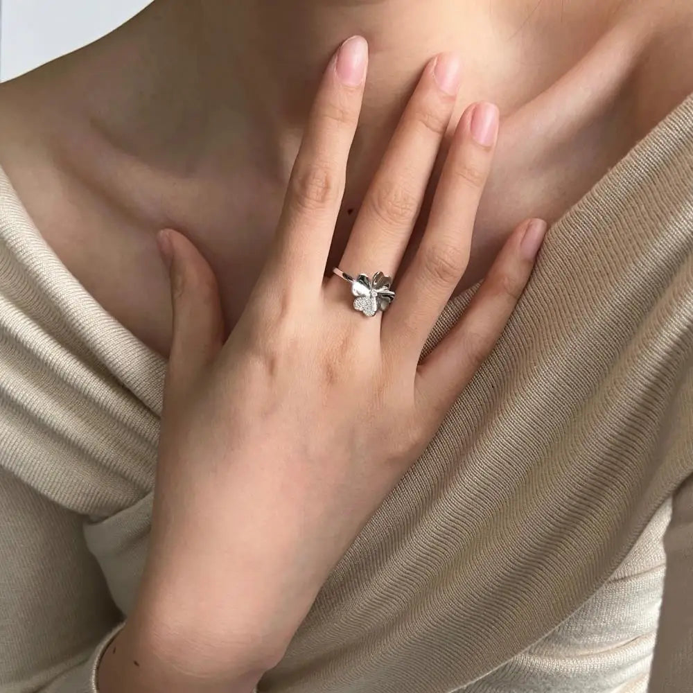 925 Silver Clover Bridal Engagement Ring DY121267 product image 4