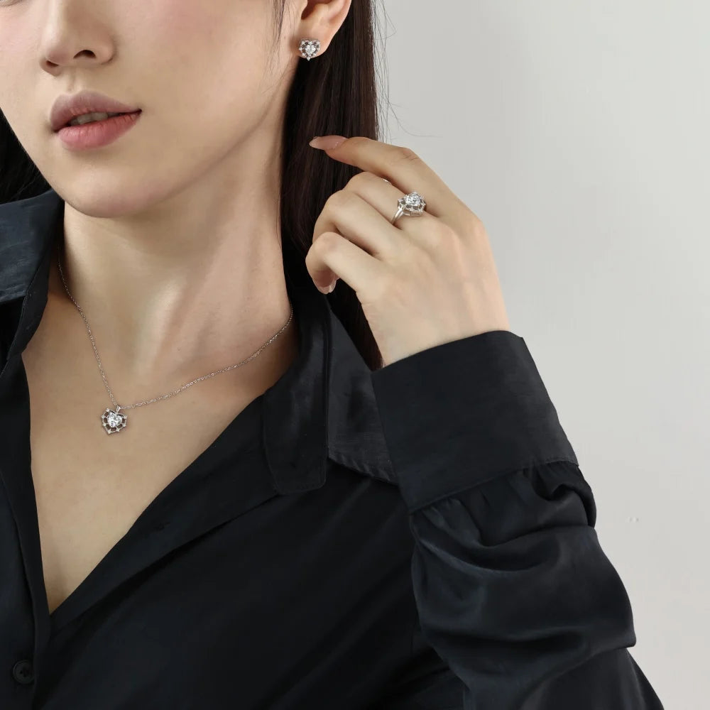 Pink Heart Pendant S925 Silver Necklace Jewelry Girl Sweet Cool Clavicle Chain Accessories Cz Zirconia Necklaces for Women