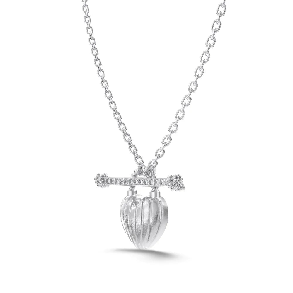 Glamorous Charm Jewelry Hypoallergenic S925 Silver Link Chain Frosted Surface OT Knot Heart Shape Pendant Necklaces