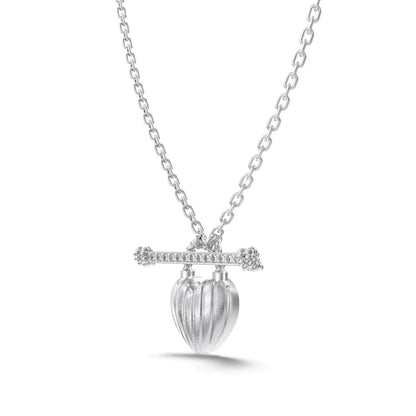 Glamorous Charm Jewelry Hypoallergenic S925 Silver Link Chain Frosted Surface OT Knot Heart Shape Pendant Necklaces