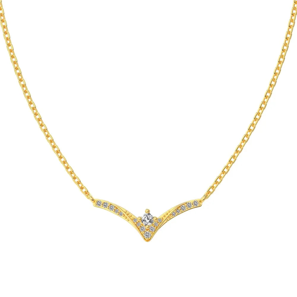 Geometric Custom 18K Gold Plated Necklace S925 Sterling Silver Jewelry V Shaped Cz Cubic Zircon Heart Necklaces for Women