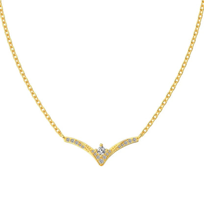 Geometric Custom 18K Gold Plated Necklace S925 Sterling Silver Jewelry V Shaped Cz Cubic Zircon Heart Necklaces for Women