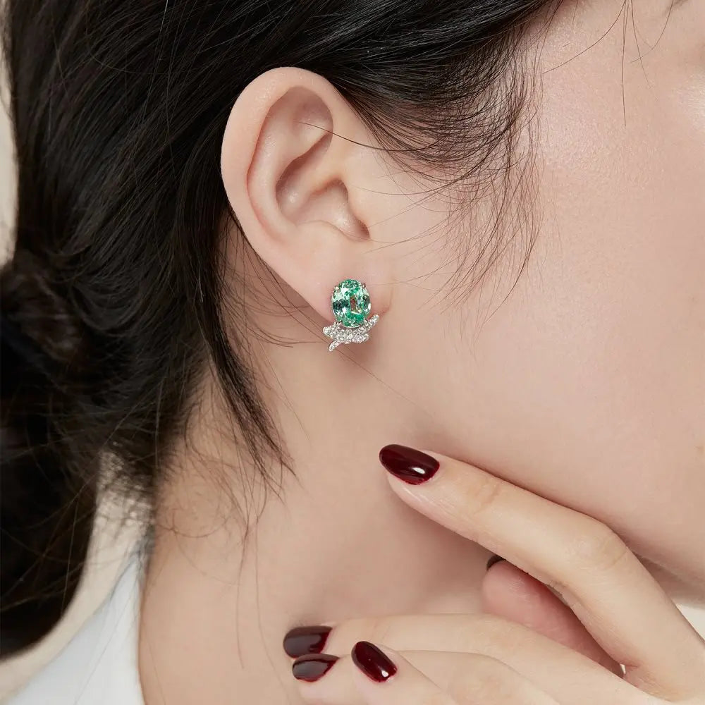 KAKODIY Boutique Jewelry 925 Sterling Silver Earrings Oval Cube Zirconia Green Emerald Earrings Custom Female Direct Earrings - product image 6