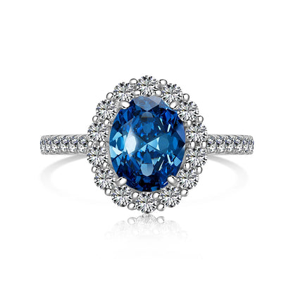 Sparkle Collection Classic Design S925 Silver Rhodium Plated Diamond Sapphire 5A Zirconia Halo Wedding Engagement Rings