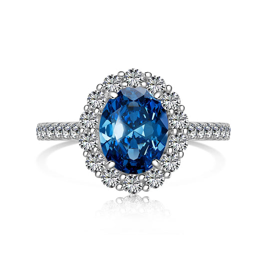 Sparkle Collection Classic Design S925 Silver Rhodium Plated Diamond Sapphire 5A Zirconia Halo Wedding Engagement Rings