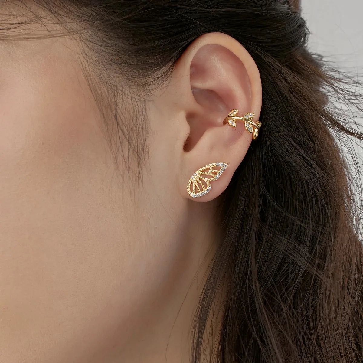 925 Sterling Silver Fine Jewelry Cute Leaf Shape Ear Cuff Earring Small Cz Diamond 18K Gold Plated Clip on Earrings Women
