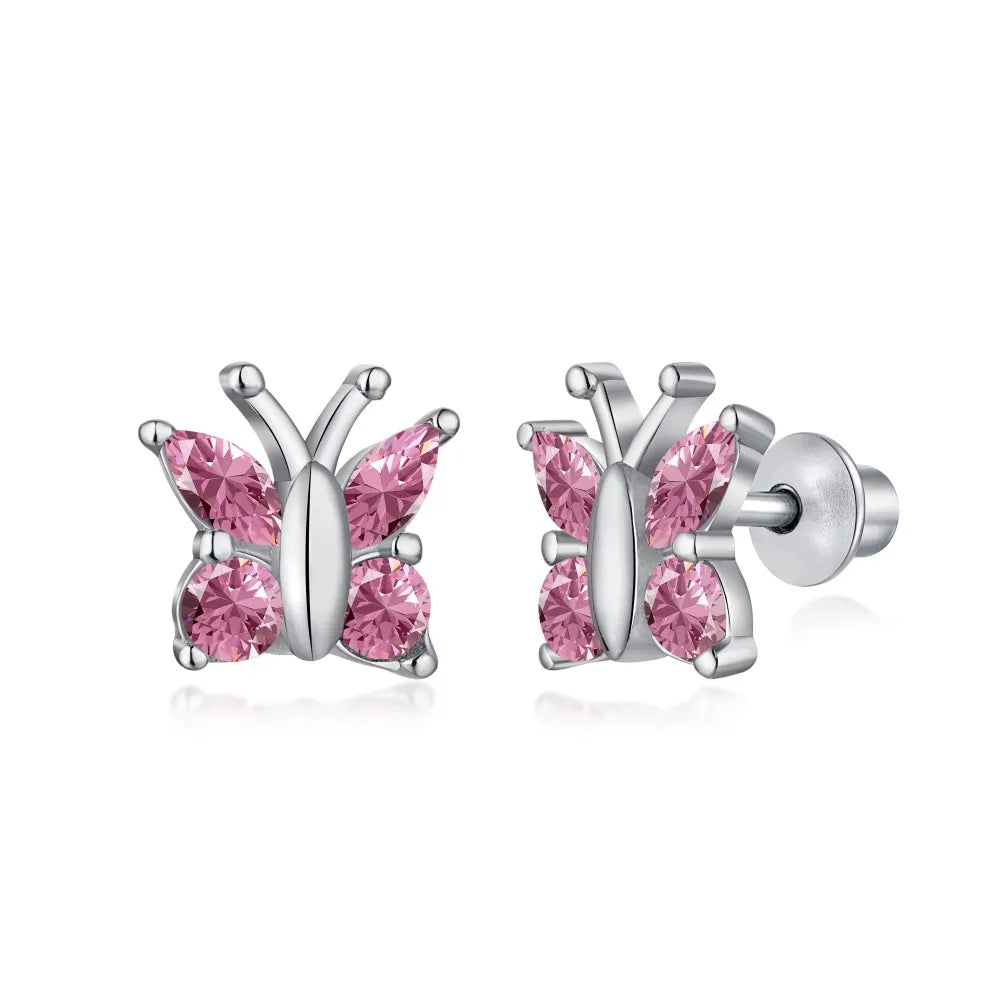 KAKODIY Custom Hypoallergenic Nickel Free 925 Sterling Silver Children's Oval 5A Straight Pull Cube Zirconia Butterfly Stud Accessories - product image 1