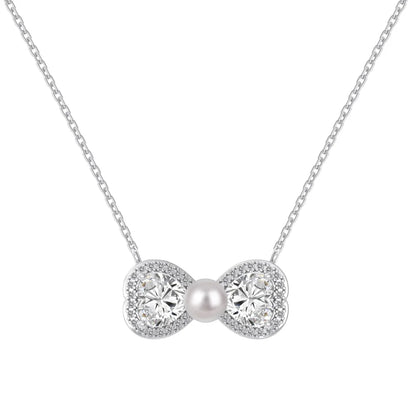 925 Sterling Silver Bow Pearl Pendant Necklace by KAKODIY