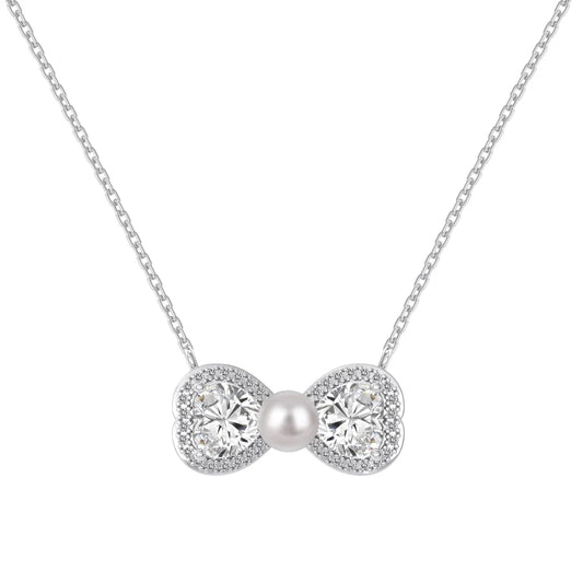 925 Sterling Silver Bow Pearl Pendant Necklace by KAKODIY