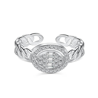 Graceful 925 Sterling Silver Rhodium Plated Non Tarnish 5A Cubic Zirconia Baguette Open Adjustable Women Jewelry Rings