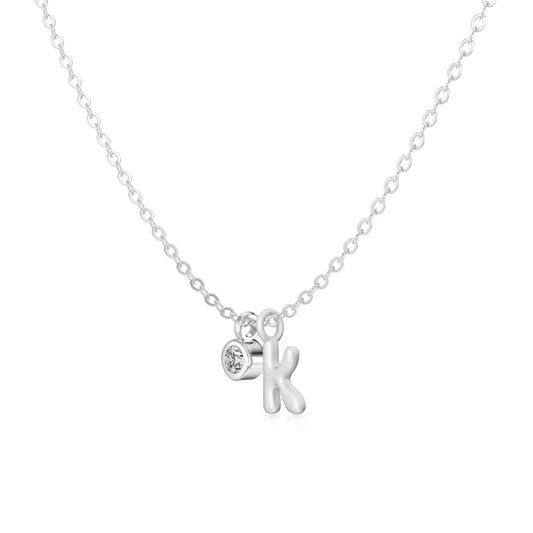 925 Sterling Silver K Initial 5A CZ Necklace by KAKODIY
