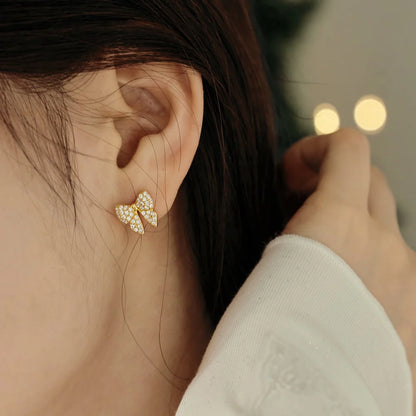 KAKODIY New Design Sterling Silver Christmas Collection Rhodium 18K Gold Plated 5A Cubic Zirconia Butterfly Bow Stud Earrings - product image 3