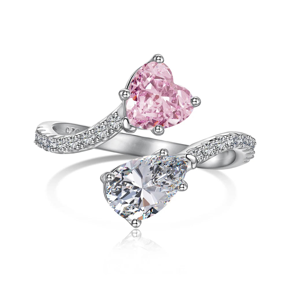 925 Sterling Silver Heart CZ Adjustable Ring by KAKODIY