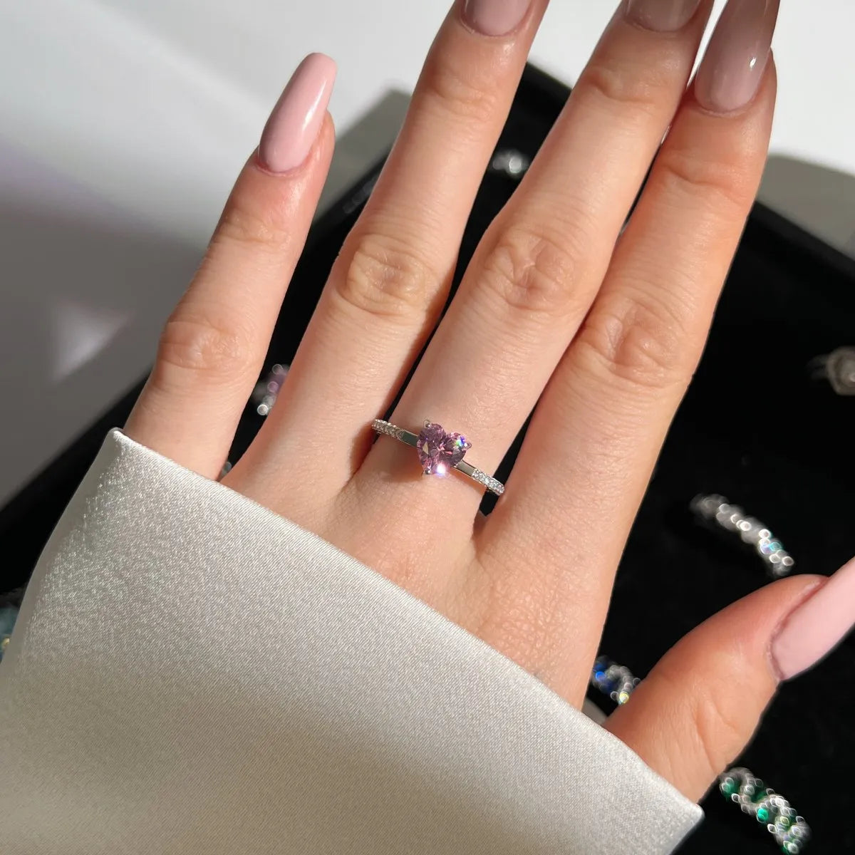 925 Silver Heart CZ Engagement Ring DY121048 product image 3
